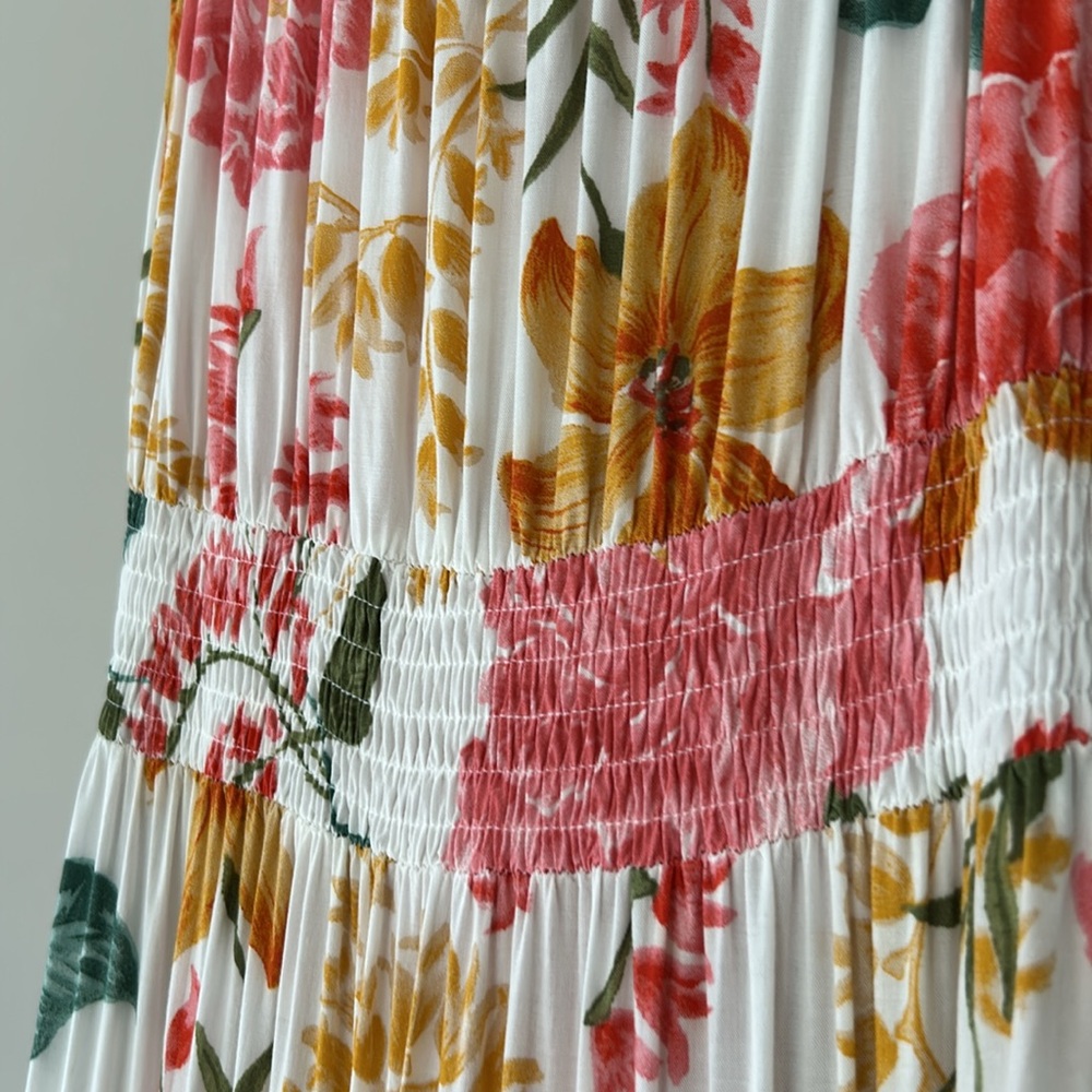 Anthro's Abel the Label Off the Shoulder Garden Party Maxi Dress w Smocked Waist - Picture 5 of 13